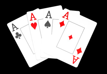 The combination of playing cards poker casino, Isolated on black background, aces