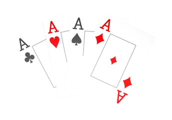 The combination of playing cards poker casino, Isolated on white background, aces