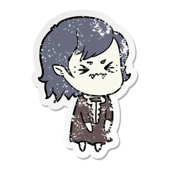 distressed sticker of a annoyed cartoon vampire girl