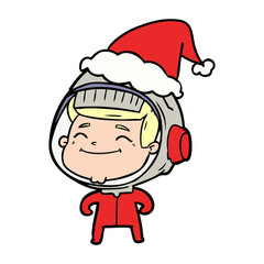 happy line drawing of a astronaut wearing santa hat