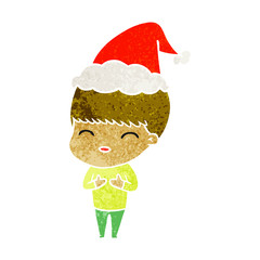 happy retro cartoon of a boy wearing santa hat