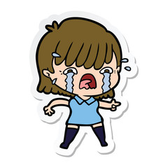 sticker of a cartoon girl crying