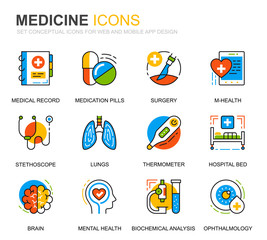 Simple Set Healthcare and Medicine Line Icons for Website and Mobile Apps. Contains such Icons as Doctor, Hospital, Medical Equipment. Conceptual color line icon. Vector pictogram pack.