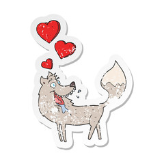 retro distressed sticker of a cartoon wolf in love