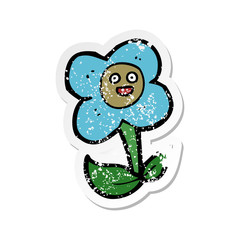 retro distressed sticker of a cartoon flower with face