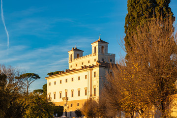 Fototapeta na wymiar The Villa Medici situated in the Borghese gardens near the Trinita dei Monti church is one of the tourist attractions of Rome