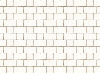 Old dirty white square ceramic tiles with shabby scratched surface and chipped paint. Horizontal...