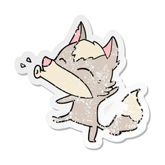 distressed sticker of a howling wolf cartoon