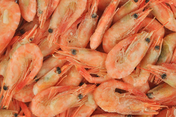 Frozen cooked prawns.