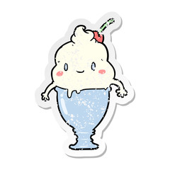 distressed sticker of a cute cartoon ice cream