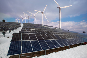 Solar panels and wind turbines