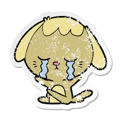 distressed sticker of a cartoon dog crying