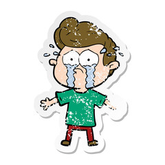 distressed sticker of a cartoon crying man