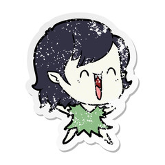 distressed sticker of a cute cartoon happy vampire girl