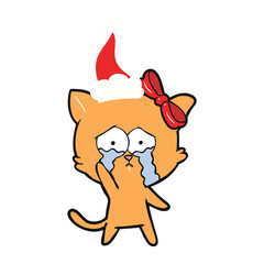 flat color illustration of a cat wearing santa hat
