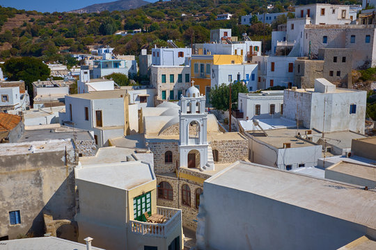 Traditional small houses and churche in Greece island