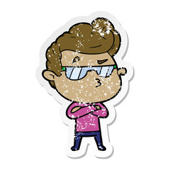 distressed sticker of a cartoon cool guy