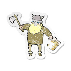 retro distressed sticker of a cartoon drunk viking