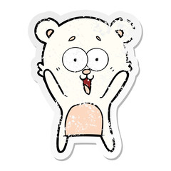 distressed sticker of a laughing teddy  bear cartoon