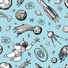 Graphic cosmos in a blue background. Hand-drawn clipart for art work and weddind design.