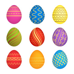Set of Nine Easter eggs with colorful texture
