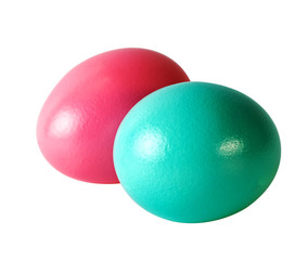 Pink and turquoise color Easter eggs on white. Image included clipping path