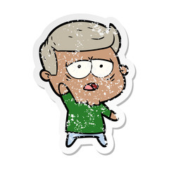 distressed sticker of a cartoon tired man