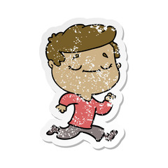 distressed sticker of a cartoon peaceful man running