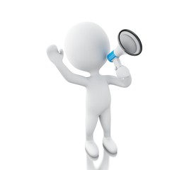 3d White people sale announcement with megaphone.