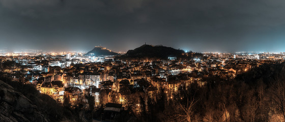 Plovdiv city at night, Bulgaria. View from one of the hills in the town.