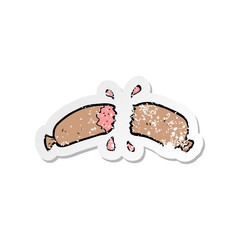 retro distressed sticker of a cartoon sausage
