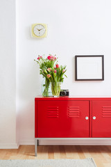 retro photographer interior millenial lifestyle red metal locker