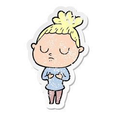 distressed sticker of a cartoon calm woman