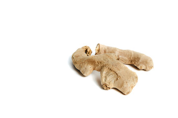Ginger root on a white background. Isolated ginger whole. Help in treatment. The concept of using...
