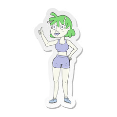 sticker of a cartoon alien gym girl