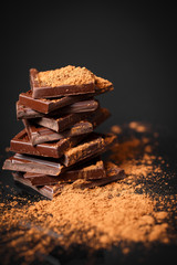 dark chocolate stack and cocoa powder