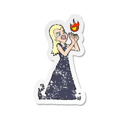 retro distressed sticker of a cartoon witch woman casting spell