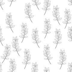 Vector flower black-white pattern. Seamless botanic texture, detailed flowers illustrations. Floral pattern in doodle style, spring floral background.