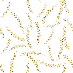 Seamless vector pattern with gold floral element on white background