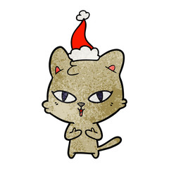 textured cartoon of a cat wearing santa hat