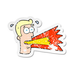 retro distressed sticker of a cartoon shouting man