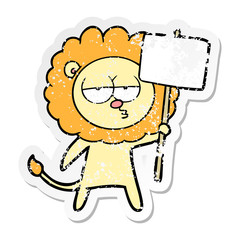 distressed sticker of a cartoon bored lion