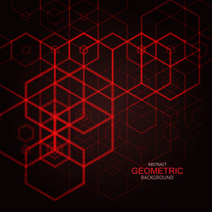  Dark abstract background with red hexagonal grid