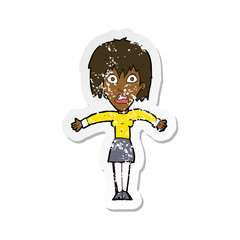 retro distressed sticker of a cartoon shocked woman