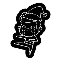 cartoon icon of a man crying wearing santa hat