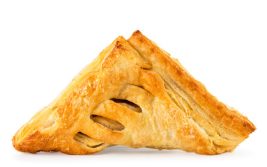 Puff pastry closeup on a white background.
