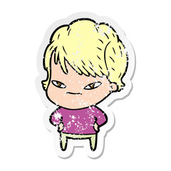 distressed sticker of a cartoon happy woman