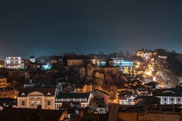 Fototapeta na wymiar Aerial night photo over Plovdiv city, Bulgaria