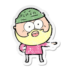 distressed sticker of a cartoon bearded man pointing