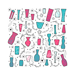 Set of vector flowers vaves in doodle style. 